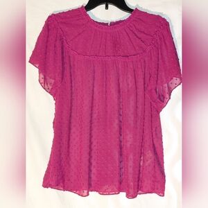 J. Crew Womens Pink Mauve Flutter Sleeve Sheer Textured Peplum Blouse Top SizeXL